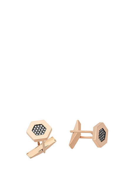 Black Diamond Detail Gold Cufflinks